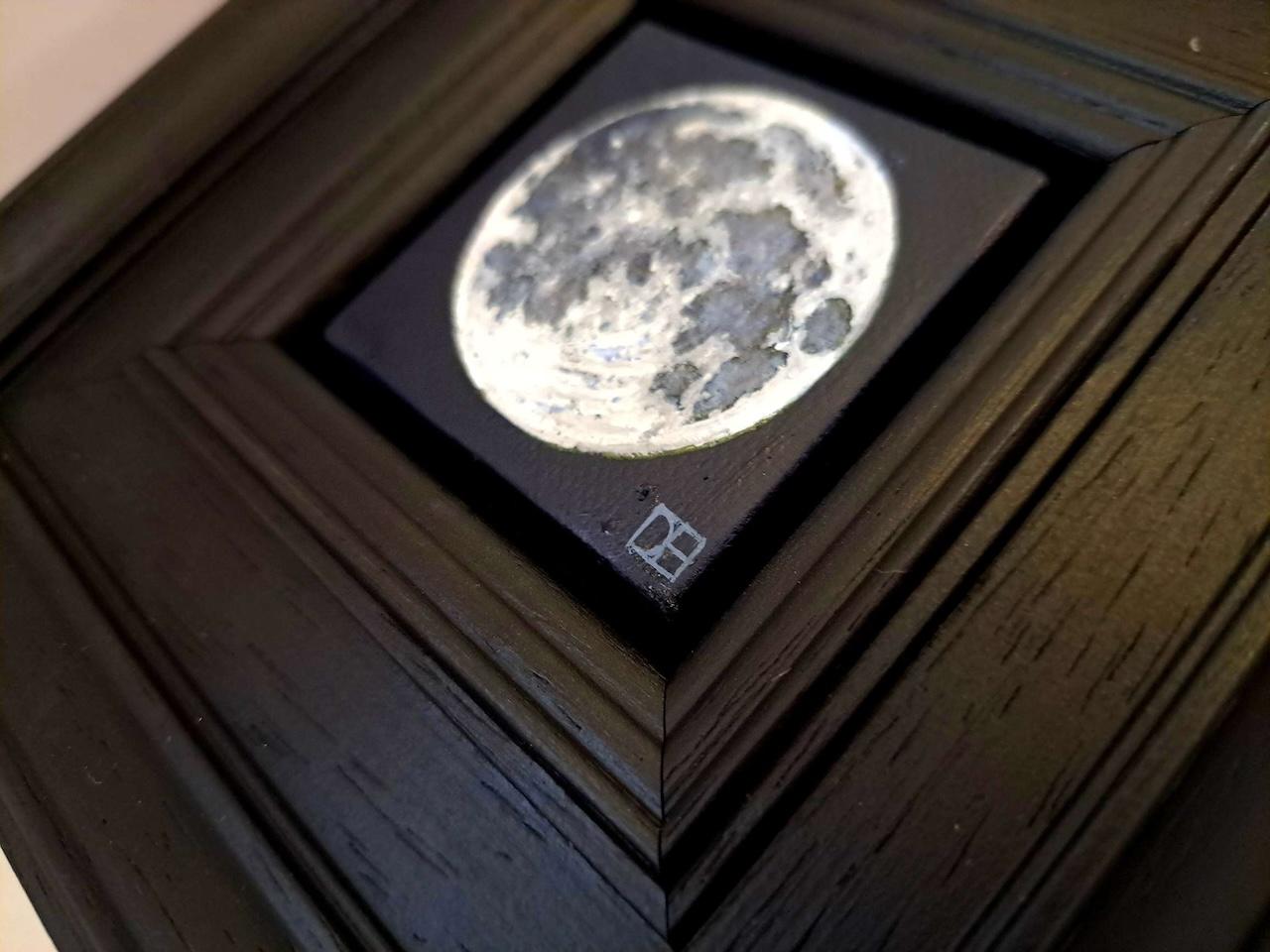 Pocket Full Moon 5, Original Painting, Moon, Astronomy, Nature, Night For Sale 2