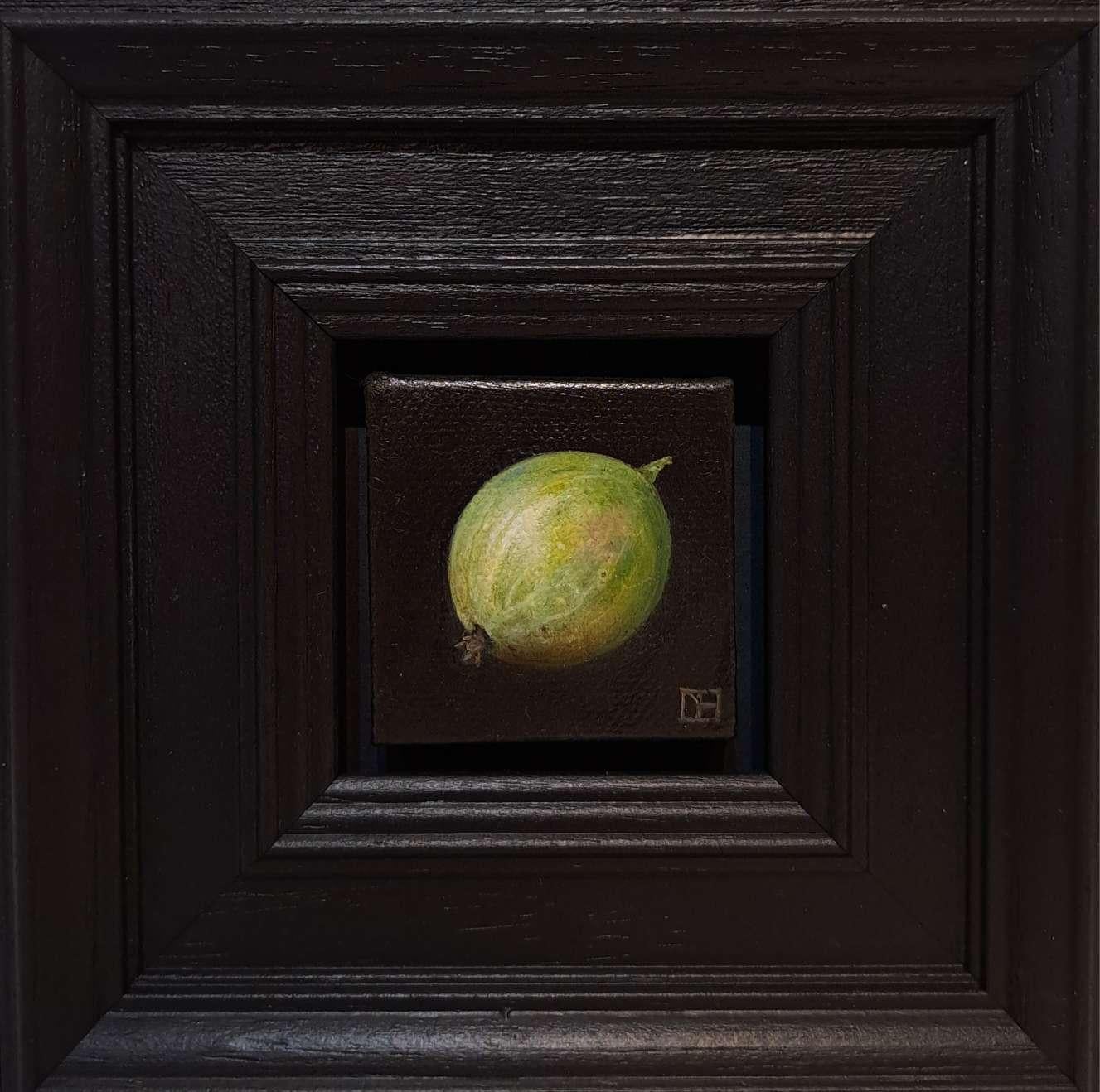 Dani Humberstone Still-Life Painting - Pocket Green Gooseberry, Baroque Still Life Painting, Small Art, Fruit Art