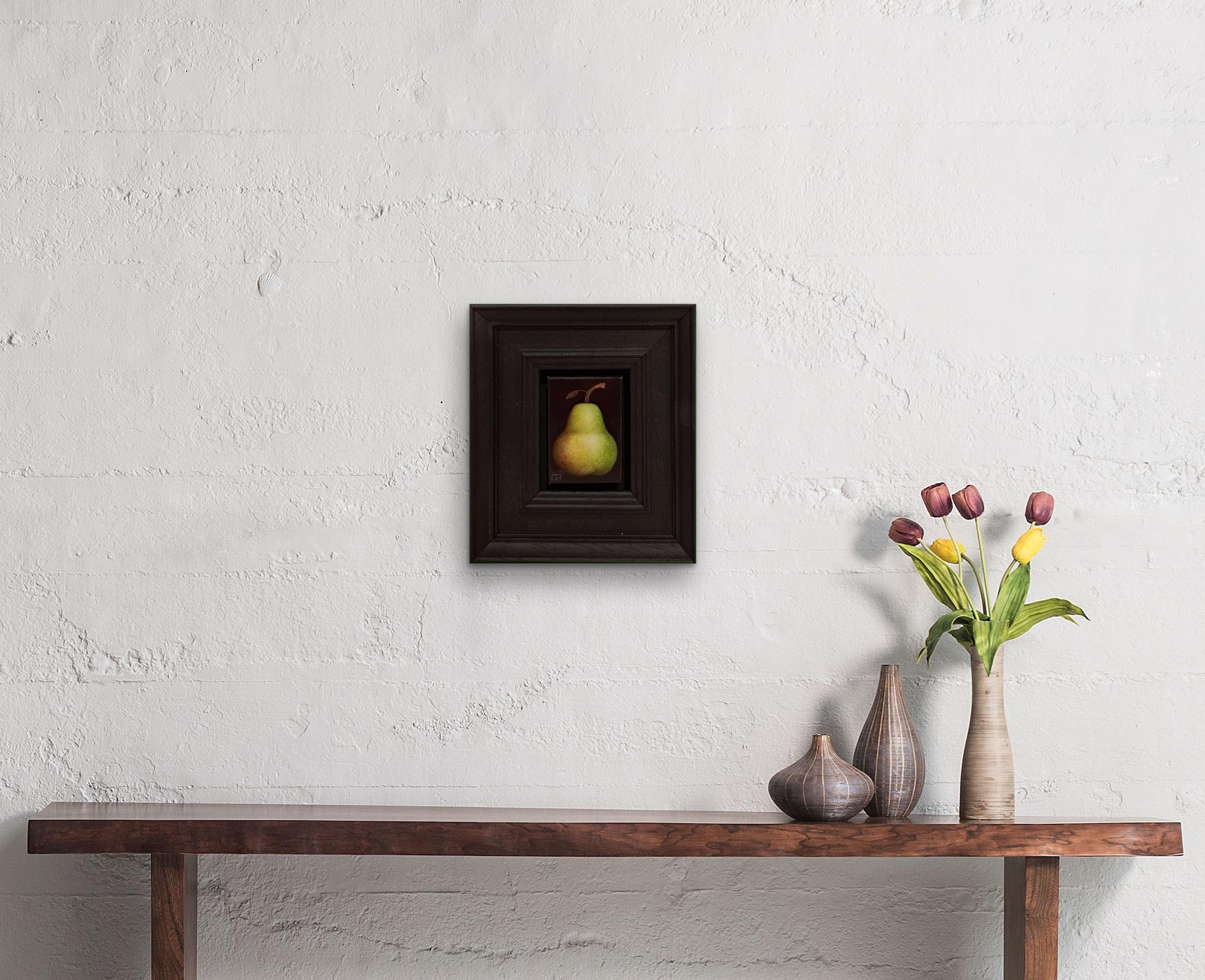 Pocket Green Speckled Pear, fruit art, affordable art, original art 2