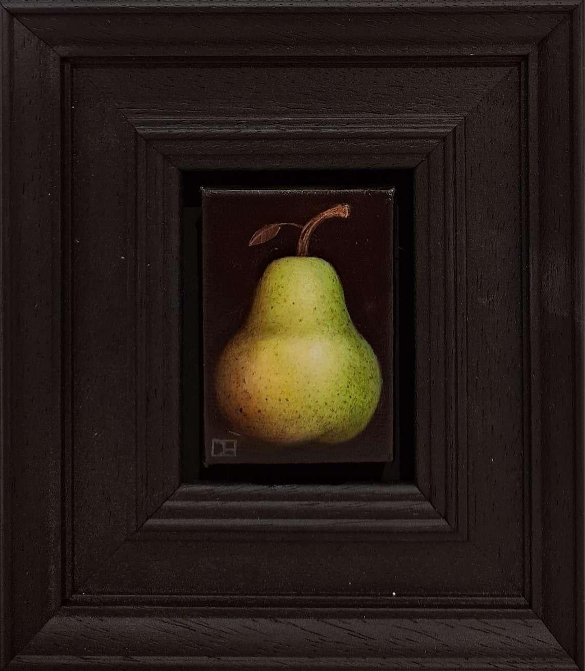 Dani Humberstone Still-Life Painting - Pocket Green Speckled Pear, fruit art, affordable art, original art