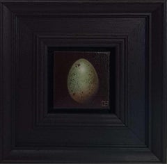 Uovo di merlo verdastro tascabile 1 (c), Pittura originale, Natura morta, Arte delle uova