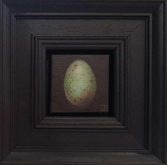 Used Pocket Greenish Blackbird's Egg, Original Painting, Egg, Nature, Still life