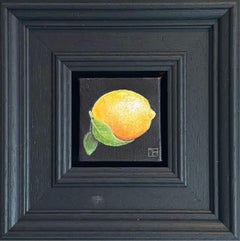 Pocket Lemon & Leaves - original realism still life fruit - contemporary art