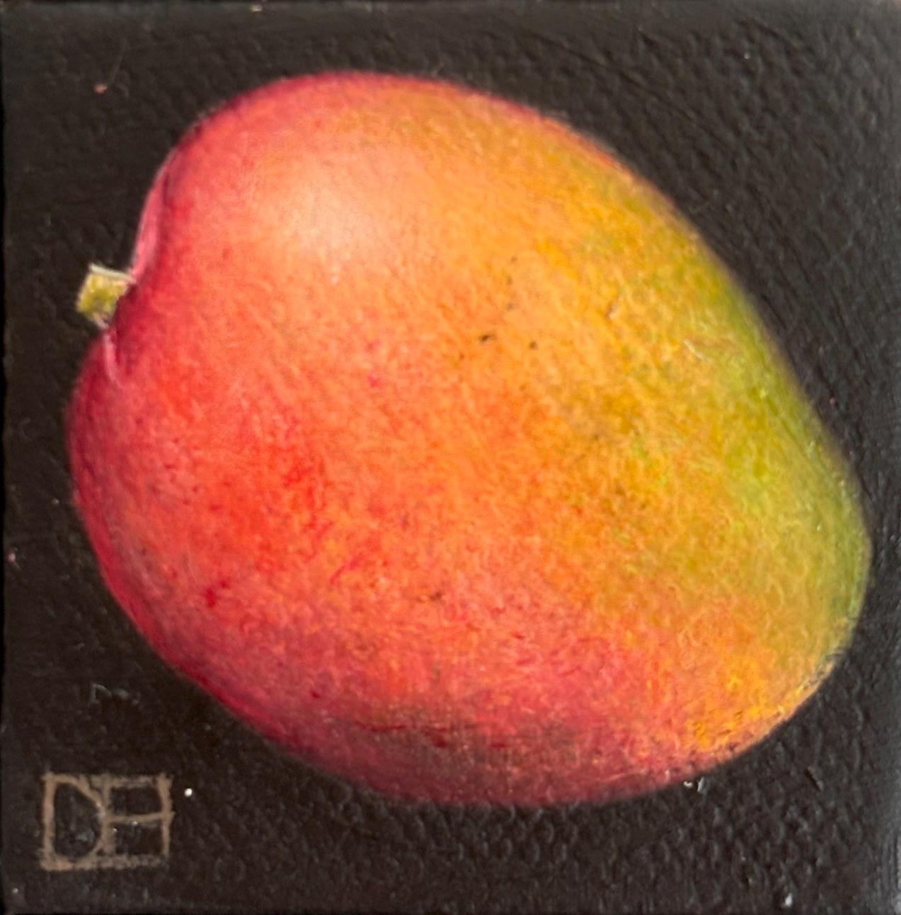 Pocket Mango - Original Realismus Stillleben Obst - zeitgenössische Kunst (Schwarz), Still-Life Painting, von Dani Humberstone