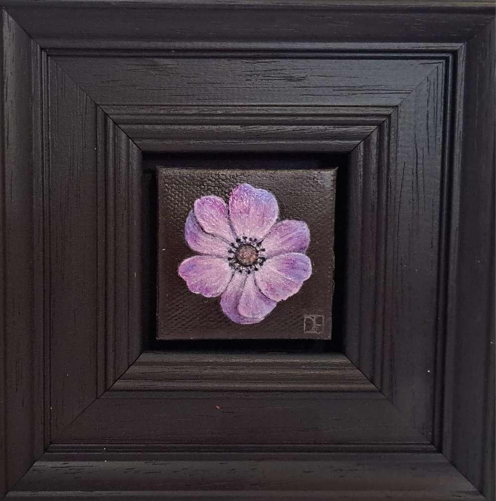 Anémone mauve de poche 2 (c), Peinture originale, Fleur, Nature, Art du printemps