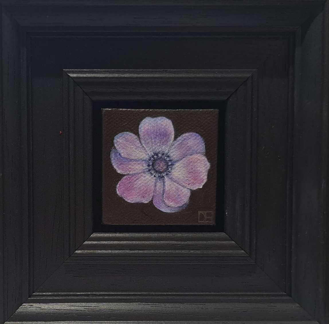 Anémone mauve de poche, peinture originale, fleur, noir 4
