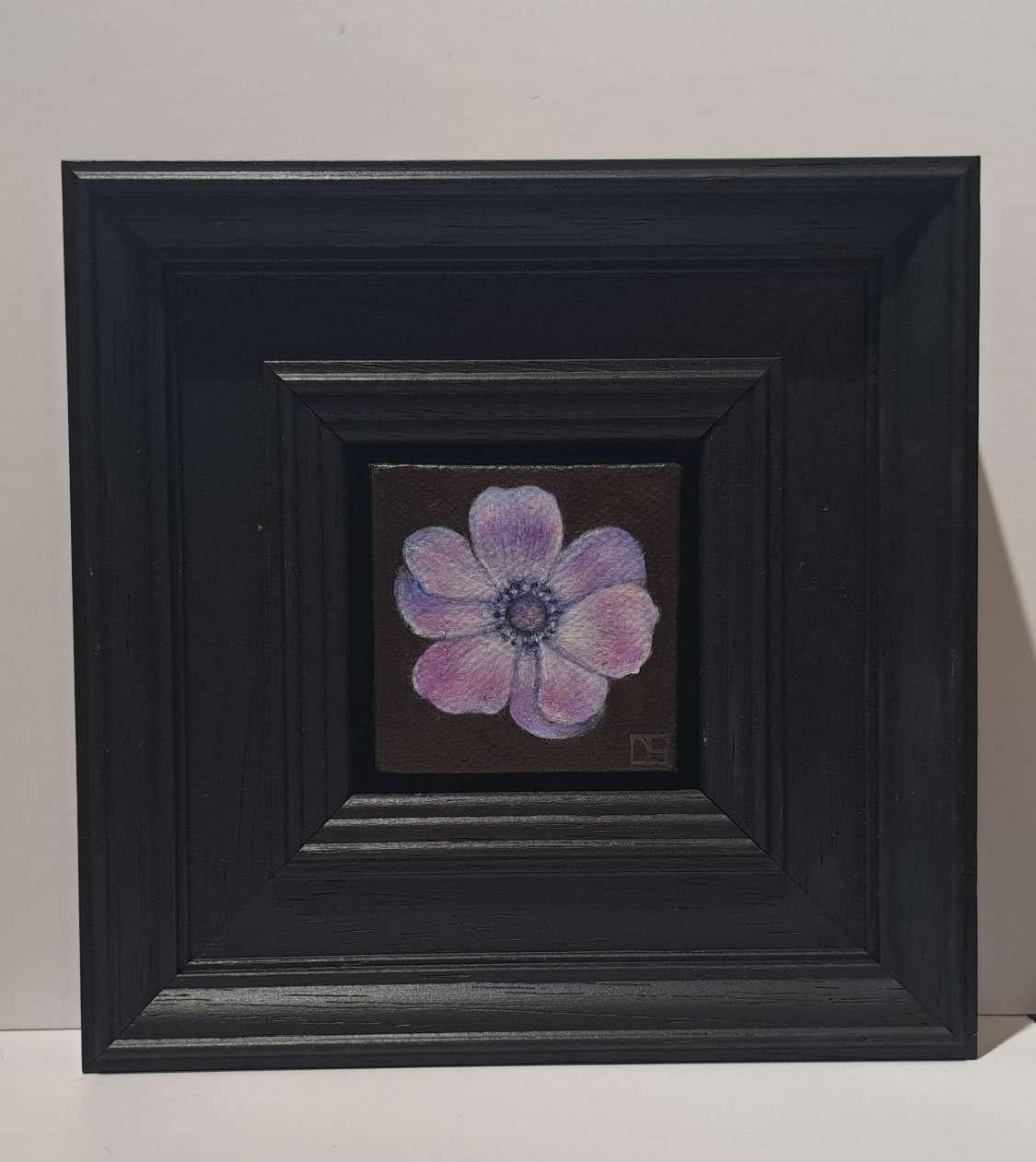 Pocket Mauve Anemone, Original Painting, Flower, Black For Sale 7