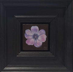 Anémone mauve de poche, peinture originale, fleur, noir