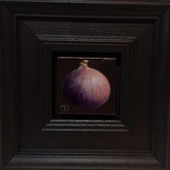 Pocket Mauve Fig, Baroque Still Life Painting, Small Art, Fruit Art