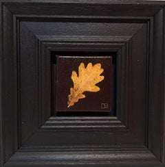Pocket Ochre Oak Leaf, Baroque Still Life Painting, Small Art, Fruit Art