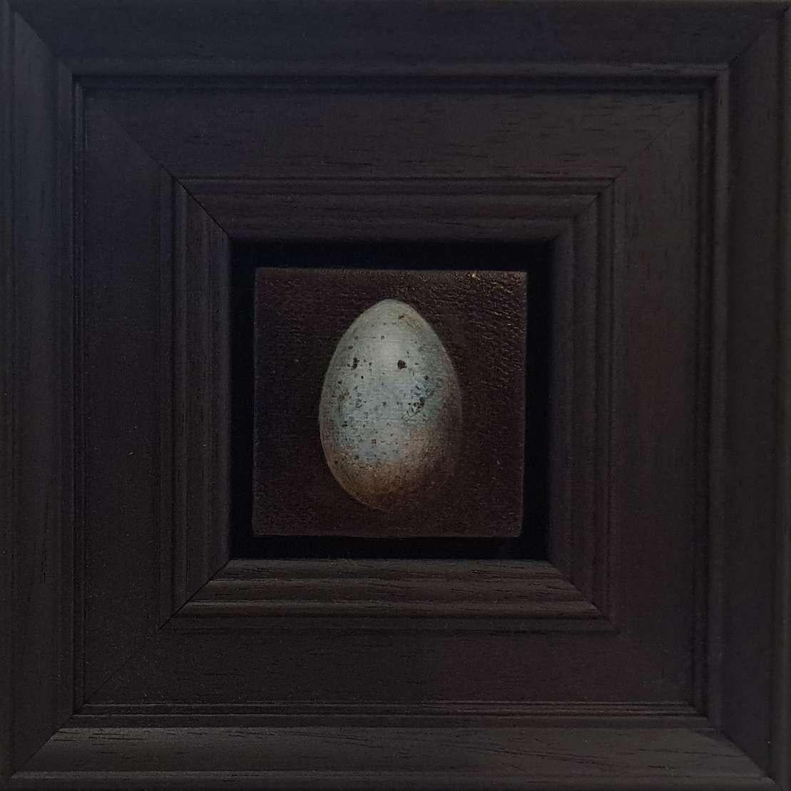 Dani Humberstone Landscape Painting - Pocket Pale Blue Blackbird Egg 2 c, Original Painting, Still Life, Egg Art