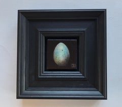 Pocket Pale Blue Blackbird's Egg 1 (c), Original Painting, Egg, Bird, Still life