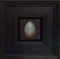 Uovo di merlo blu pallido tascabile, Pittura originale, Natura morta, Arte dell'uovo