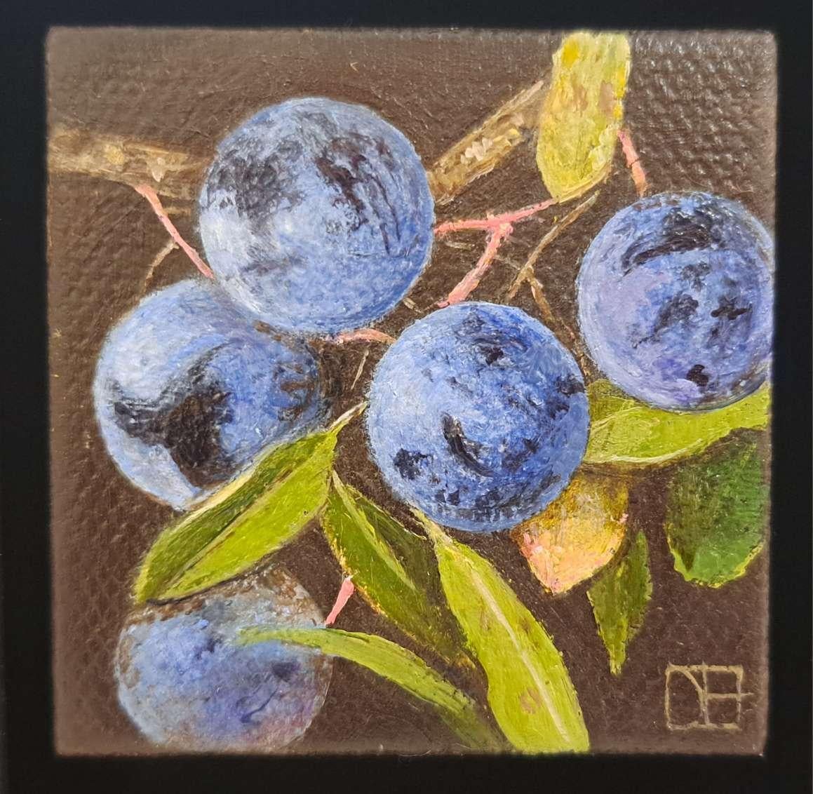 Pocket Pale Blue Sloes 2, Original Painting, Still Life, Sloes Art For Sale 1