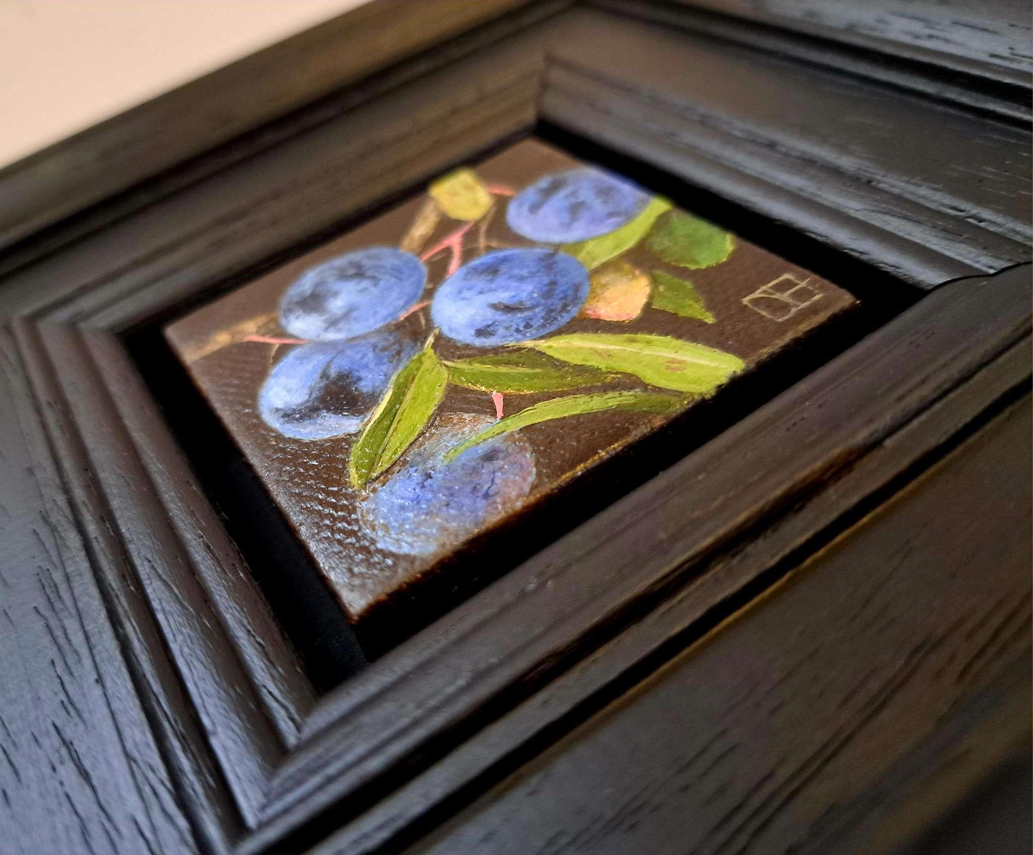 Pocket Pale Blue Sloes 2, Original Painting, Still Life, Sloes Art For Sale 3