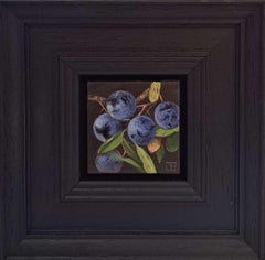 Bleu pâle de poche Sloes 2, peinture originale, nature morte, Sloes Art