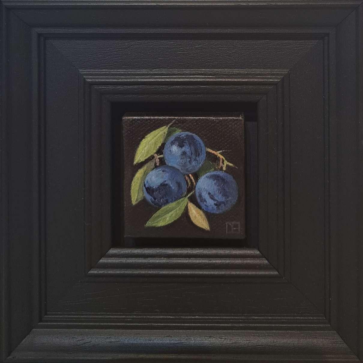Dani Humberstone Still-Life Painting - Pocket Pale Blue Sloes [2023], Baroque Still Life Painting, Small art, Fruit art