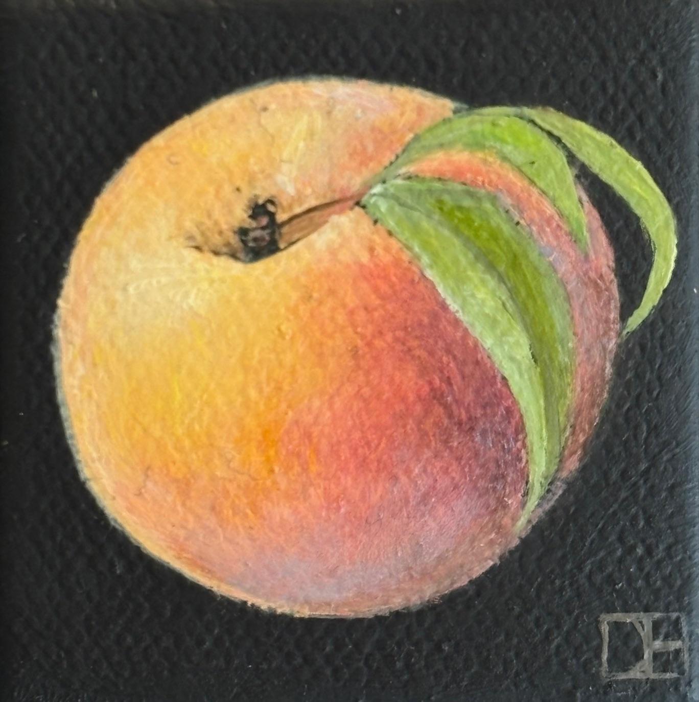 Melocotón de bolsillo - realismo original naturaleza muerta fruta - arte contemporáneo - Interior Painting Negro de Dani Humberstone