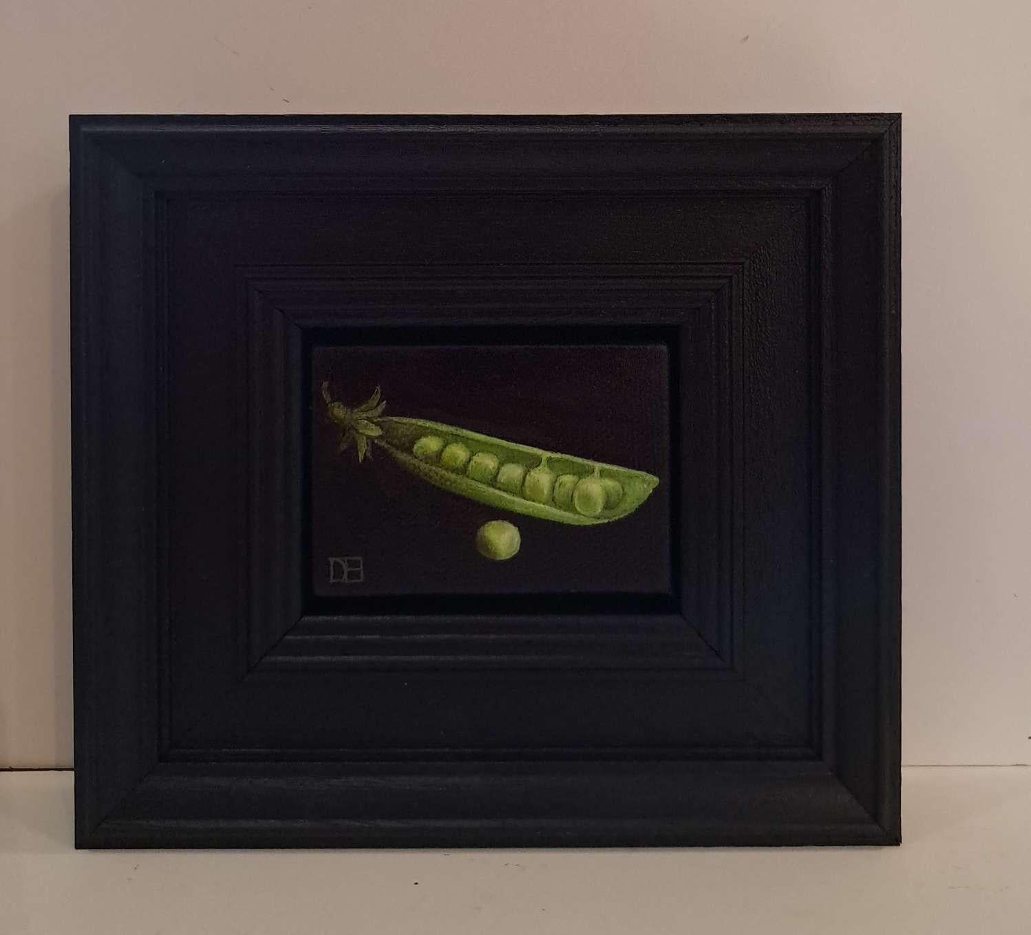 Piselli tascabili in un baccello, Pittura originale, Arte delle verdure in vendita 3