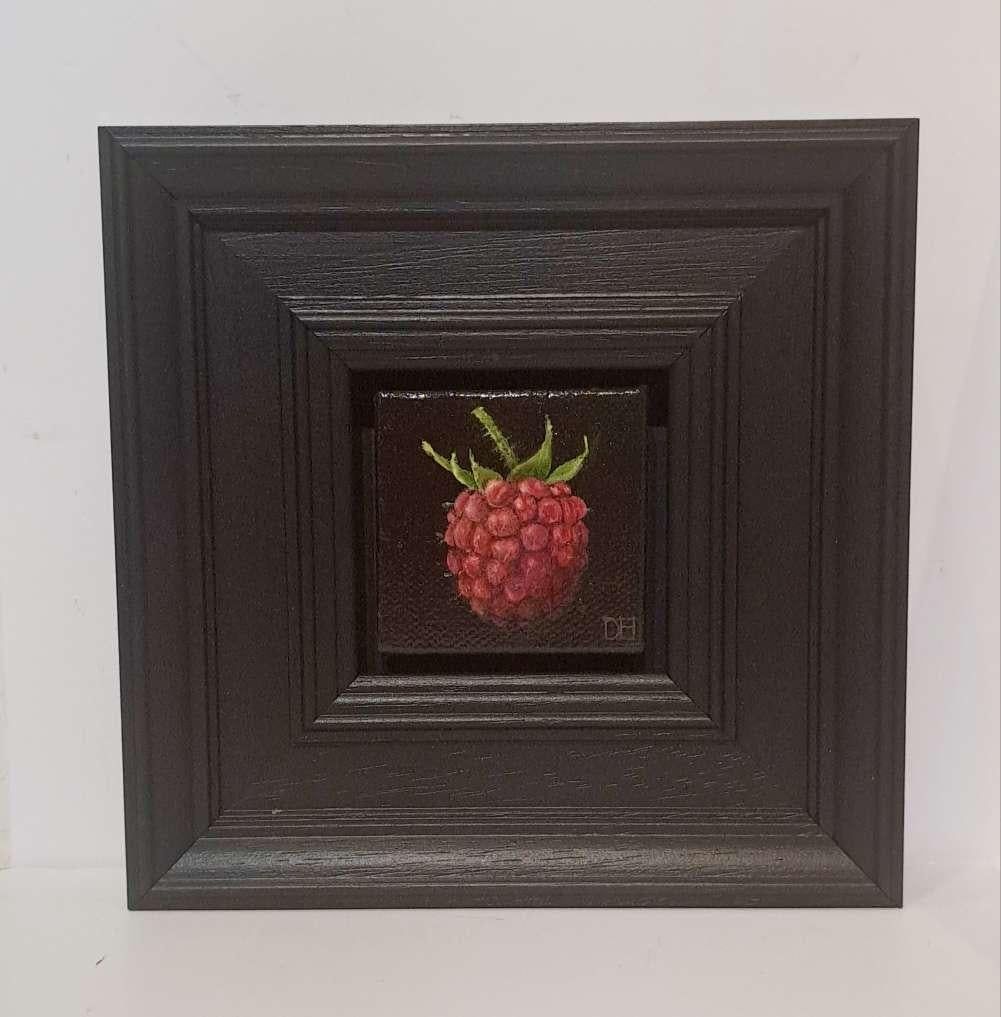 Frambuesa rosa de bolsillo, bodegón barroco, frambuesa, realismo, fruta - Painting de Dani Humberstone