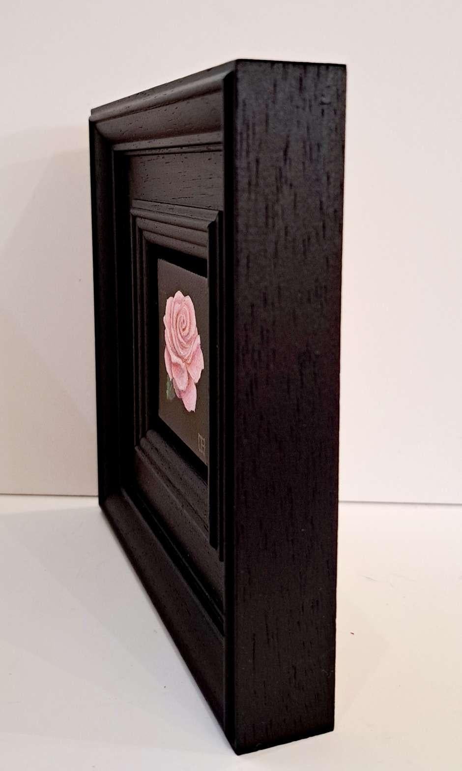 Pocket Pink Rose with Leaf 2, Original Painting, Still Life, Flower Art, Floral - Black Landscape Painting by Dani Humberstone