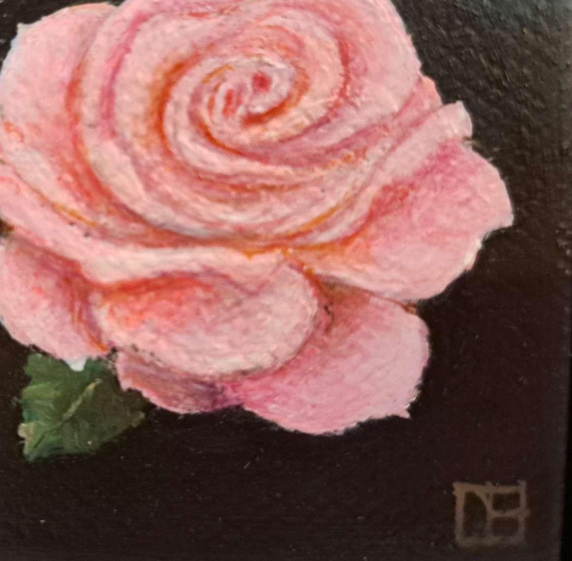Pocket Pink Rose with Leaf 2, Original Painting, Still Life, Flower Art, Floral For Sale 1
