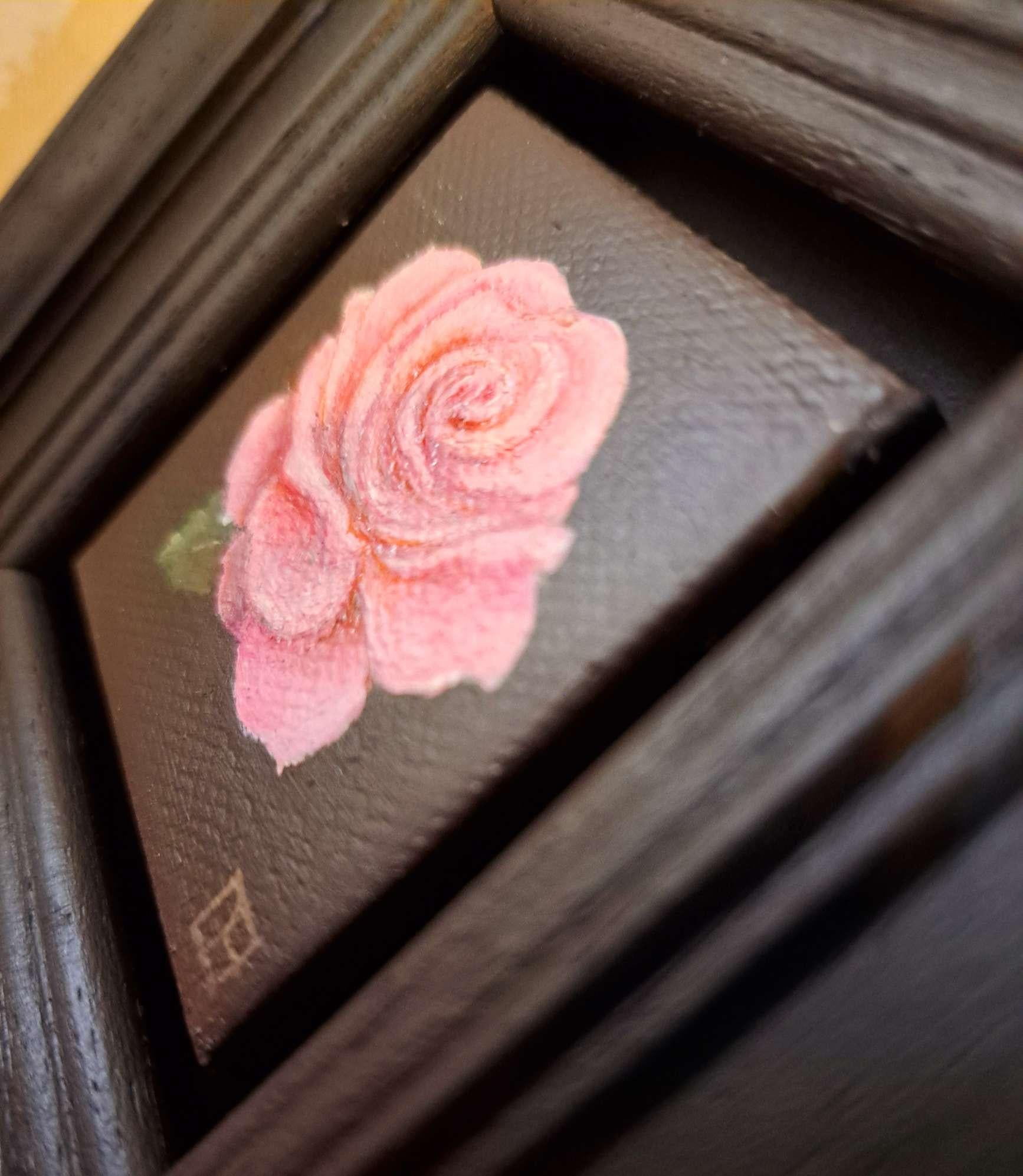 Pocket Pink Rose with Leaf 2, Original Painting, Still Life, Flower Art, Floral For Sale 2