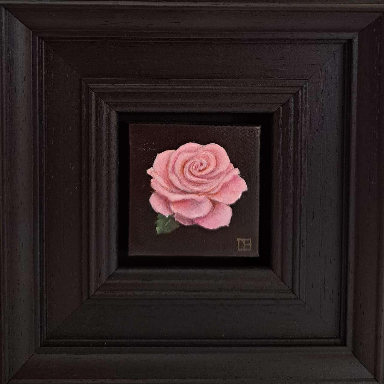 Pocket Pink Rose with Leaf 2, Original Painting, Still Life, Flower Art, Floral For Sale 3