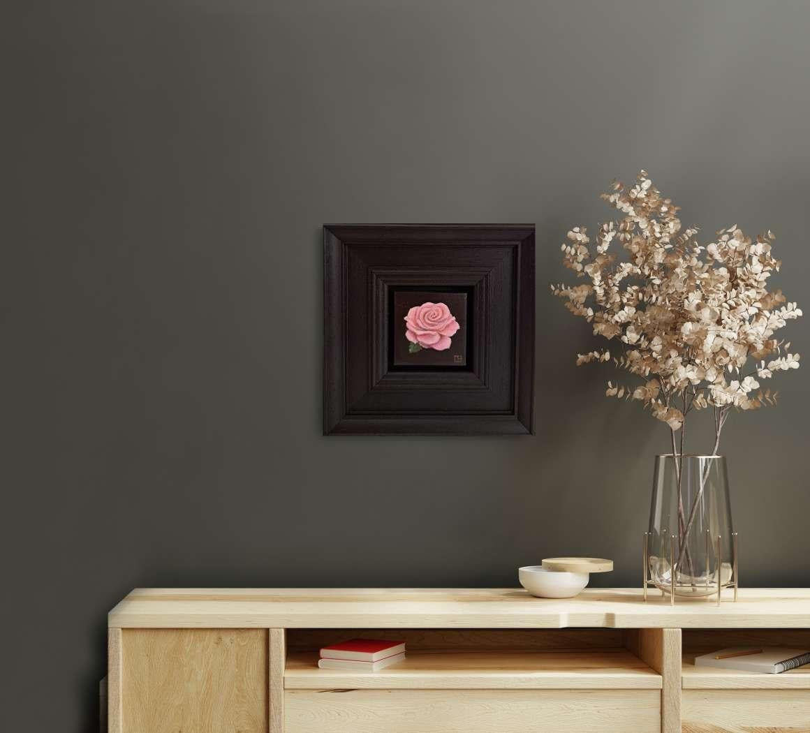 Pocket Pink Rose with Leaf 2, Original Painting, Still Life, Flower Art, Floral For Sale 6