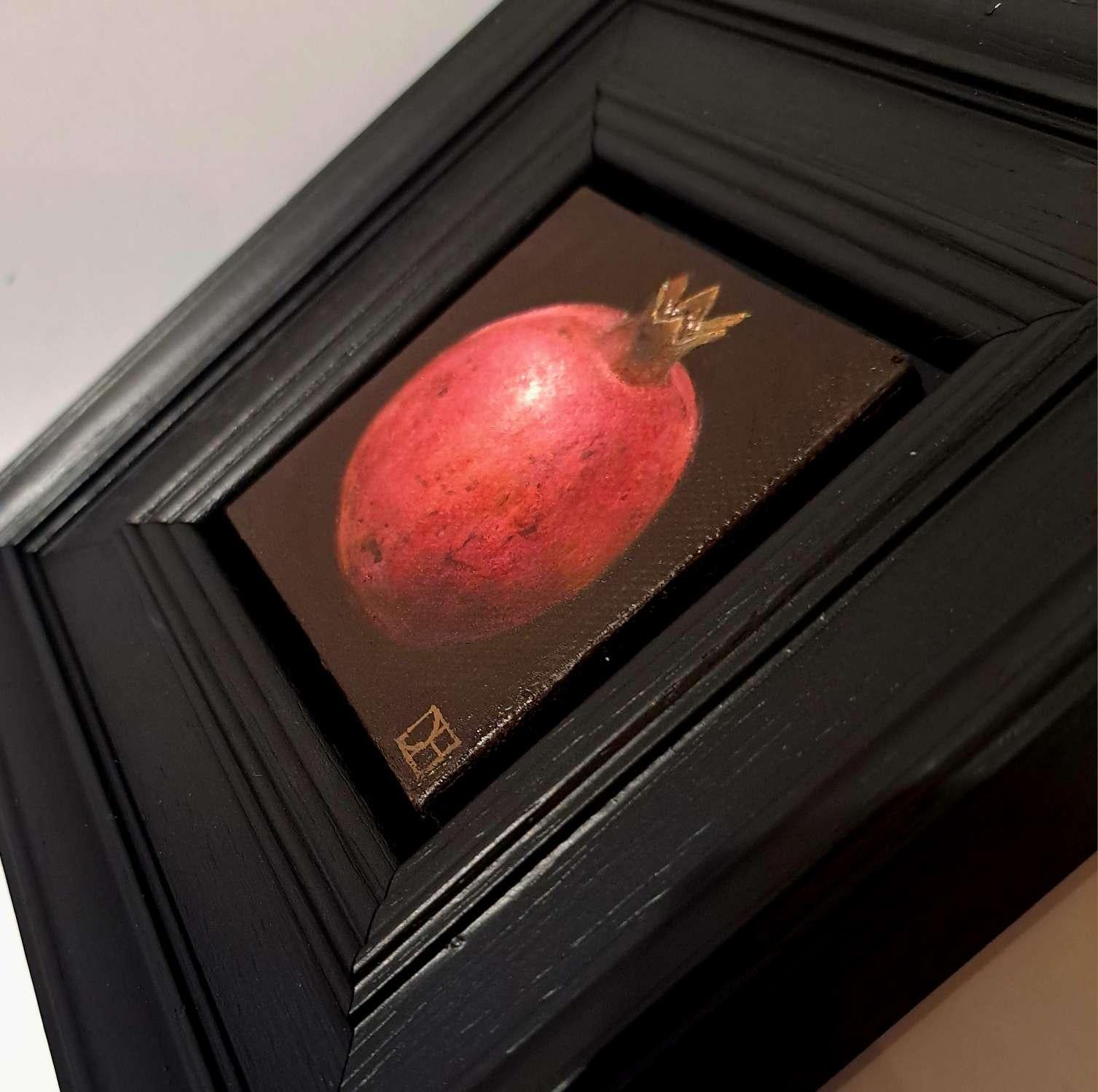 Rosa-roter Granatapfel in Tasche, Barock-Stillleben, Früchte – Painting von Dani Humberstone