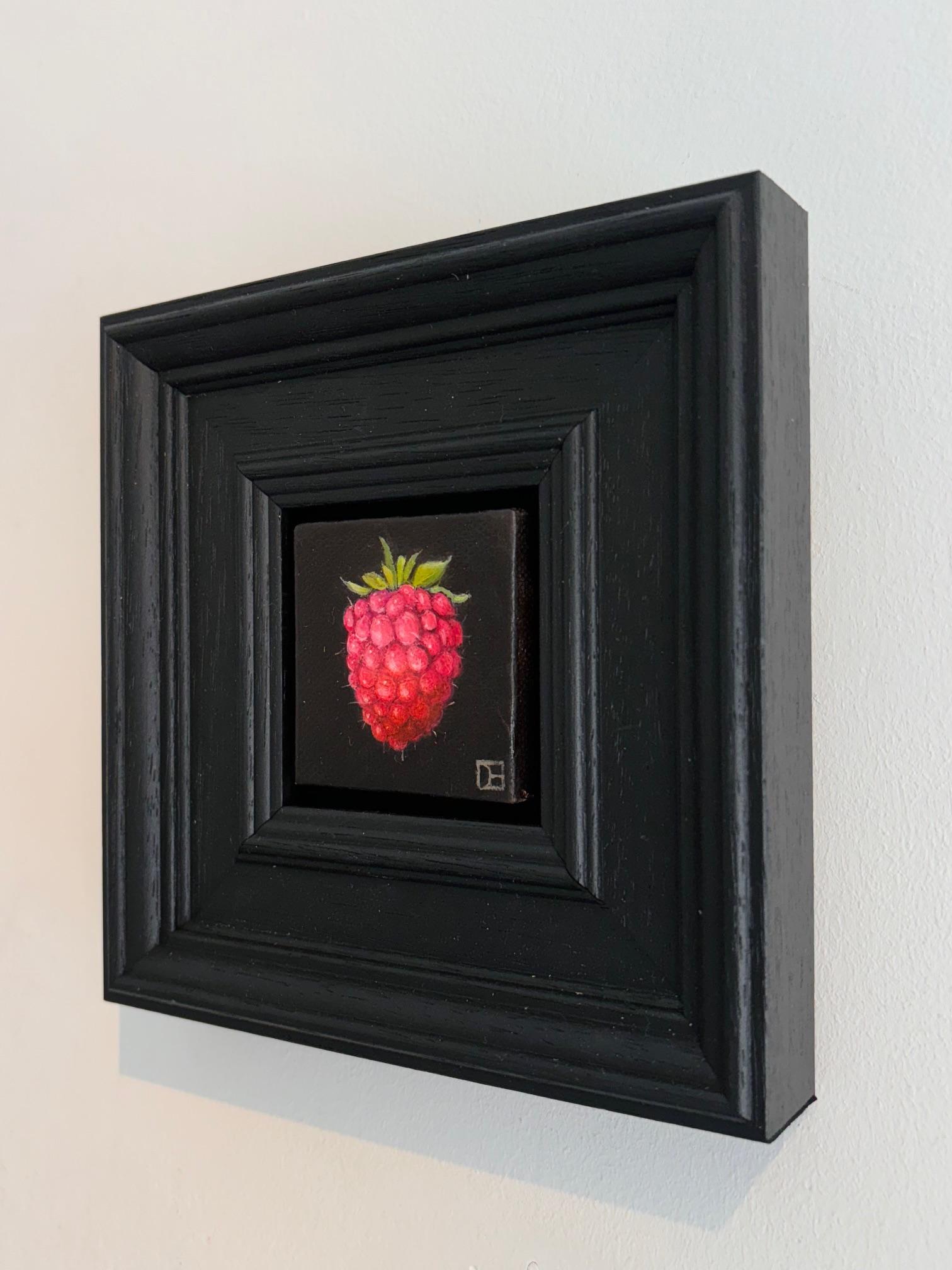 Pocket Raspberry - original realism still life fruit - contemporary art - Black Interior Painting by Dani Humberstone