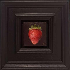 Pocket Red Cadium Strawberry, Miniature Still Life Painting, Food Art, Fruit Art