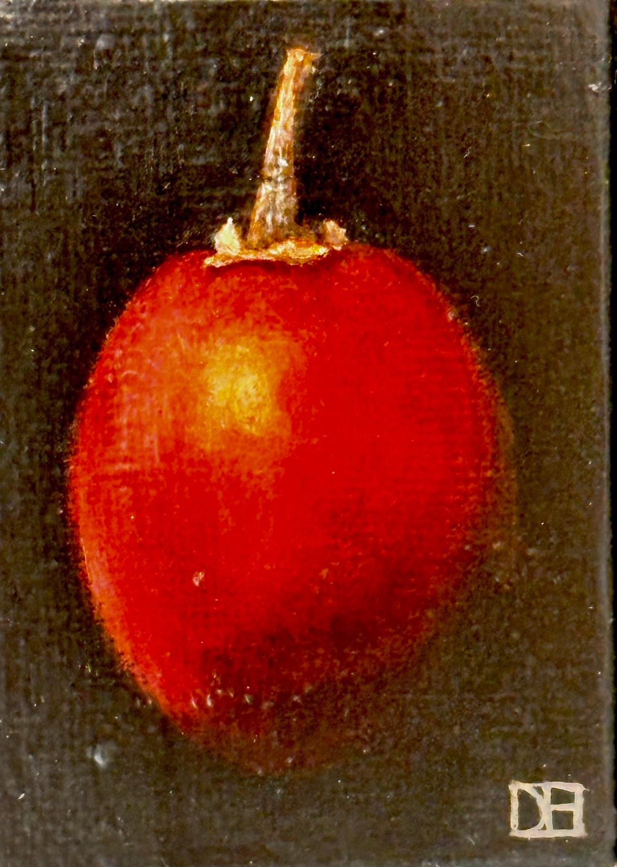 Pocket Red Tamarillo - Original Realismus Stillleben Obst - zeitgenössische Kunst (Schwarz), Still-Life Painting, von Dani Humberstone