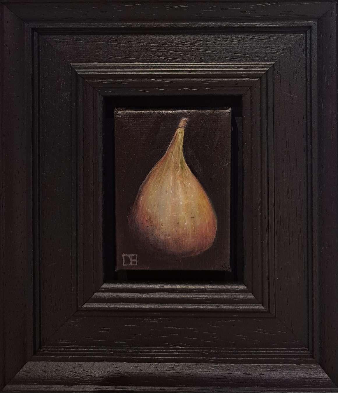 Dani Humberstone Still-Life Painting – Tasche Reife Feige, Original Stilleben, Surrealist gerahmt Küche Kunst