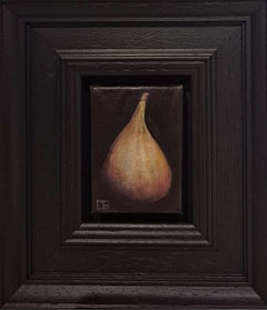 Pocket Ripe Fig, Original Still Life Painting, Surrealist Framed Kitchen Art