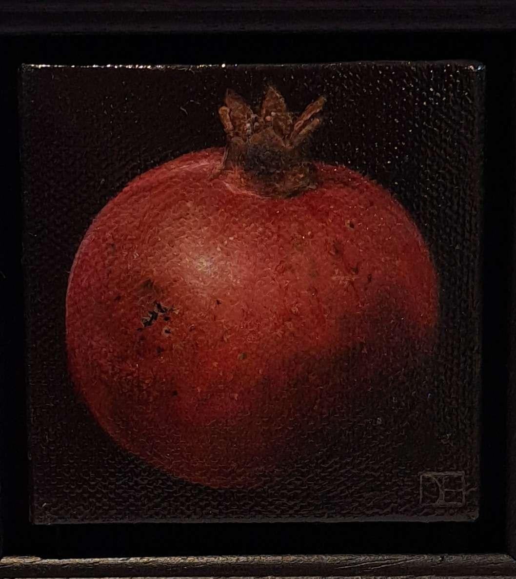 Pocket Ripe Red Pomegranate, Baroque Still Life, fruit - Realist Painting by Dani Humberstone