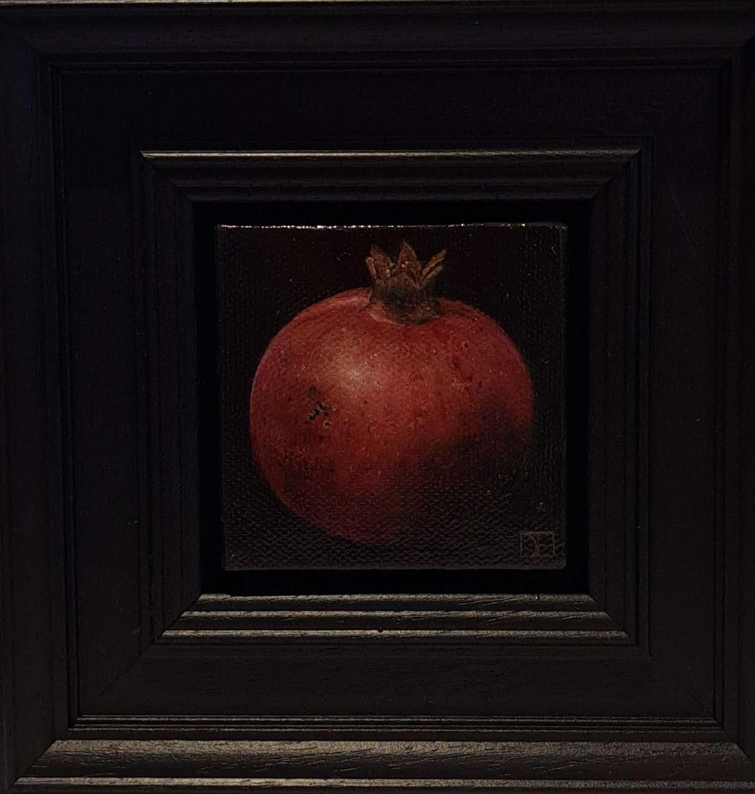 Granada roja madura de bolsillo, bodegón barroco, fruta