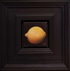 Pocket Round Yellow Lemon, Original painting, food art, affordable 