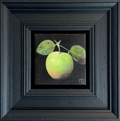 Pocket Shiny Green Apple - original realism still life fruit - contemporary art