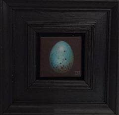 Huevo de zorzal cantor de bolsillo, Pintura original, Naturaleza muerta, Arte del huevo