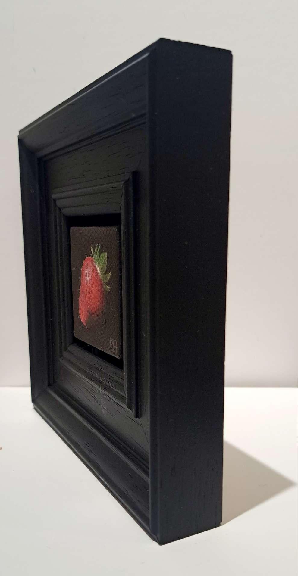 Pocket Very Ripe Strawberry, Original Painting, Still Life, Red, Black For Sale 3