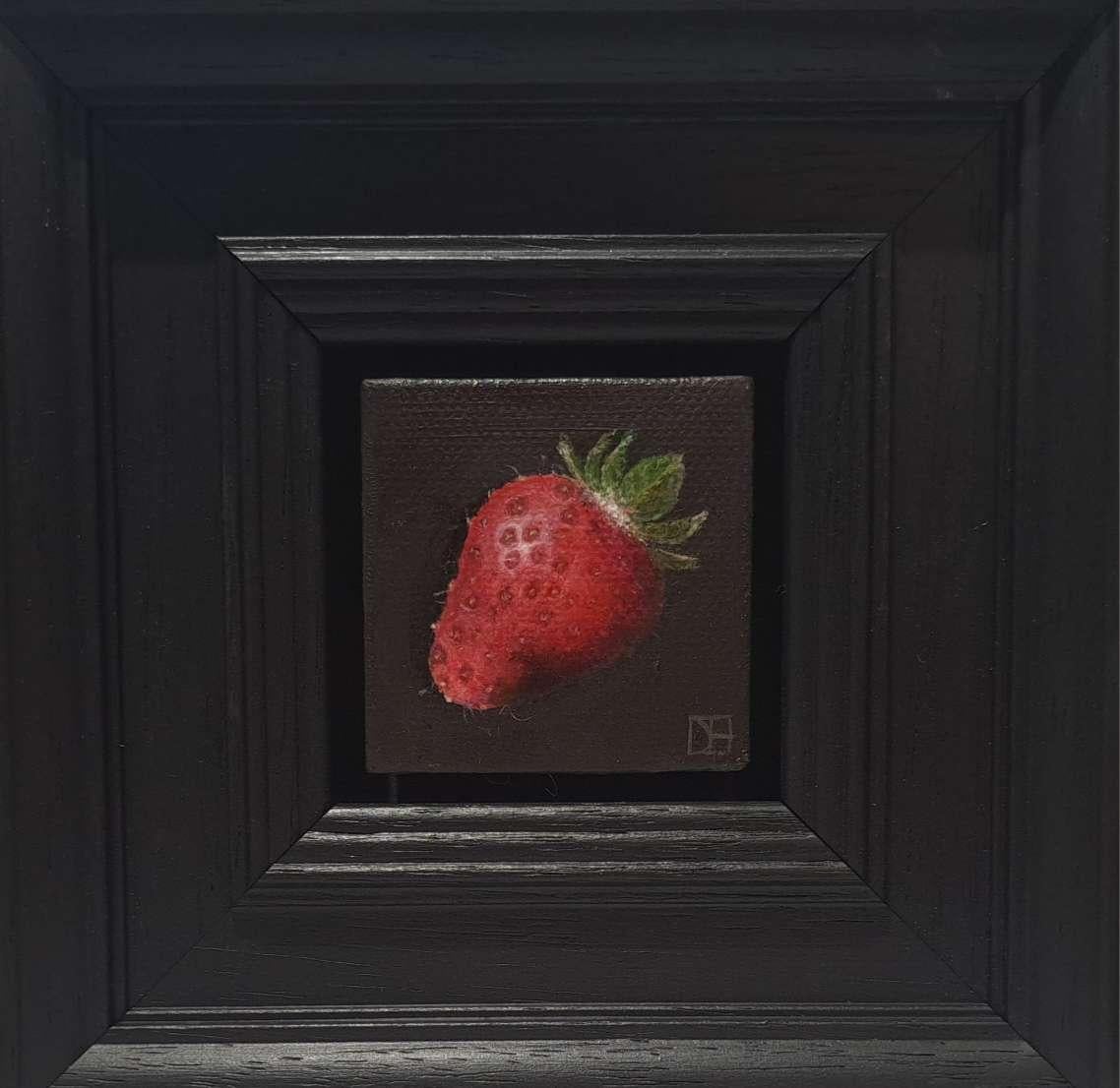 Dani Humberstone Interior Painting - Pocket Very Ripe Strawberry, Original Painting, Still Life, Red, Black