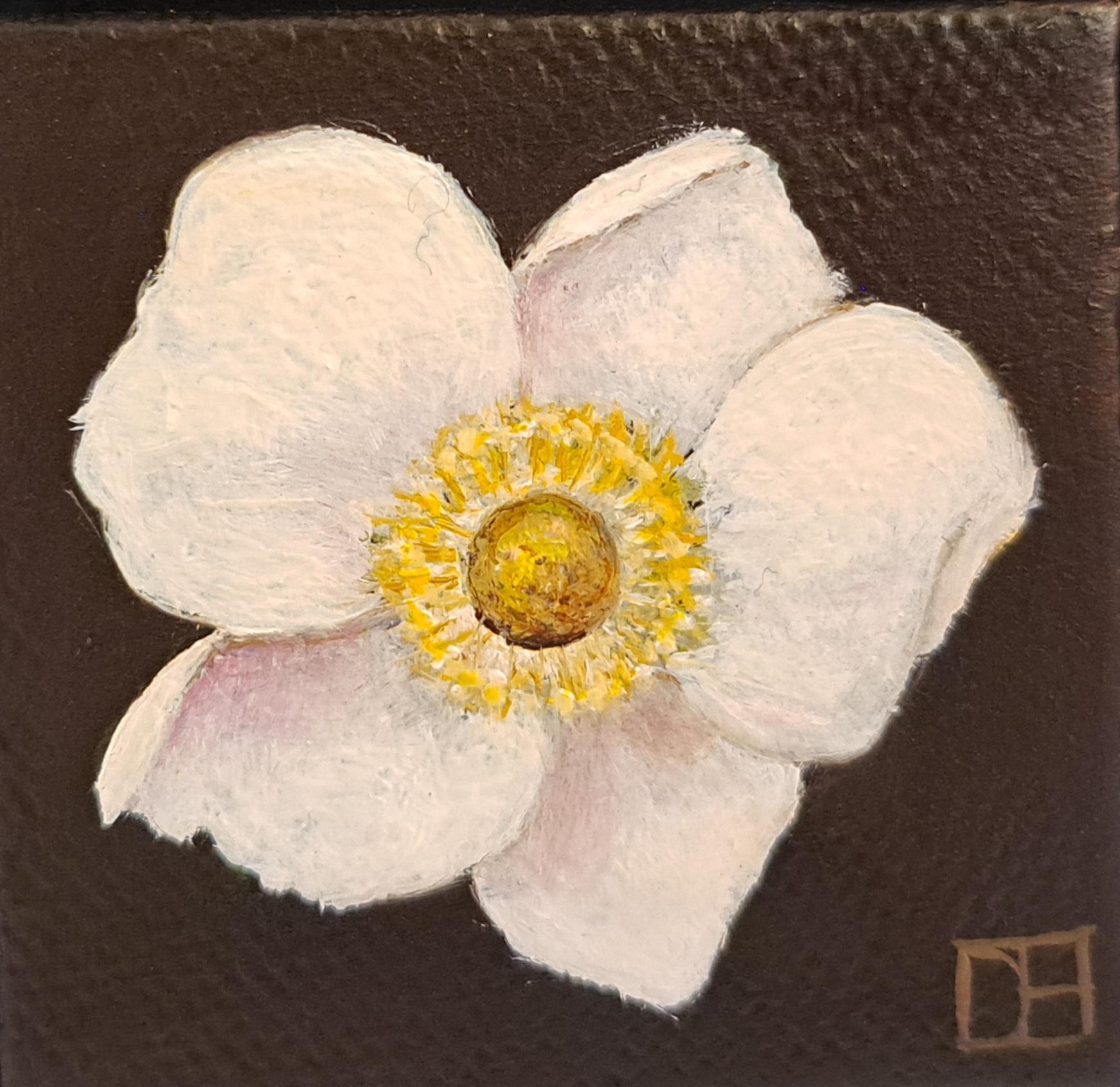 Anemone bianca tascabile 4, Pittura originale, Natura morta, Arte floreale, Floreale 3