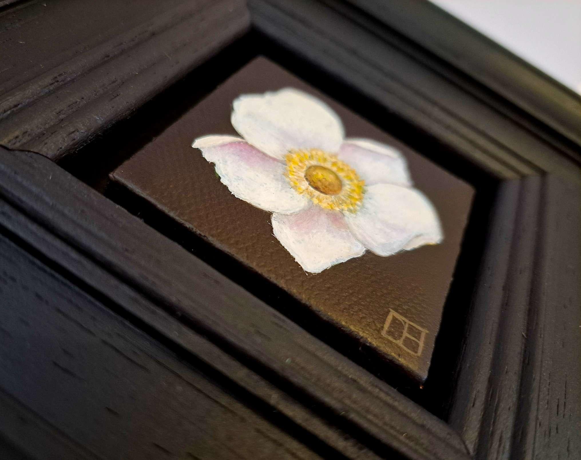 Anemone bianca tascabile 4, Pittura originale, Natura morta, Arte floreale, Floreale 4