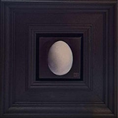 Pocket White Hen's Egg, Original Painting, Egg Art, Realist