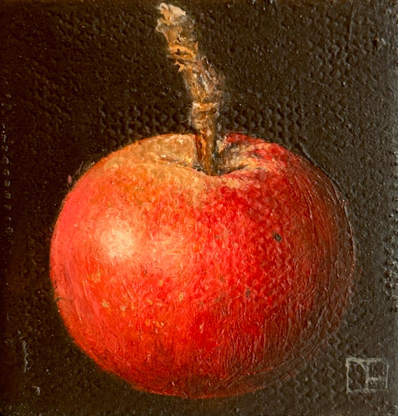 Dieses außergewöhnliche Kunstwerk ist derzeit in der Signet Contemporary Art Gallery und online ausgestellt und zu verkaufen. Dani Humberstones Pocket Wild Apple ist ein beeindruckendes Werk in Öl auf Leinwand, das Realismus mit stiller Dramatik