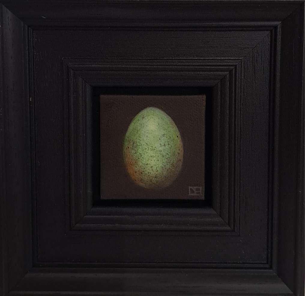 Uovo di merlo giallo verde tascabile, Pittura originale, Natura morta, Arte delle uova 2