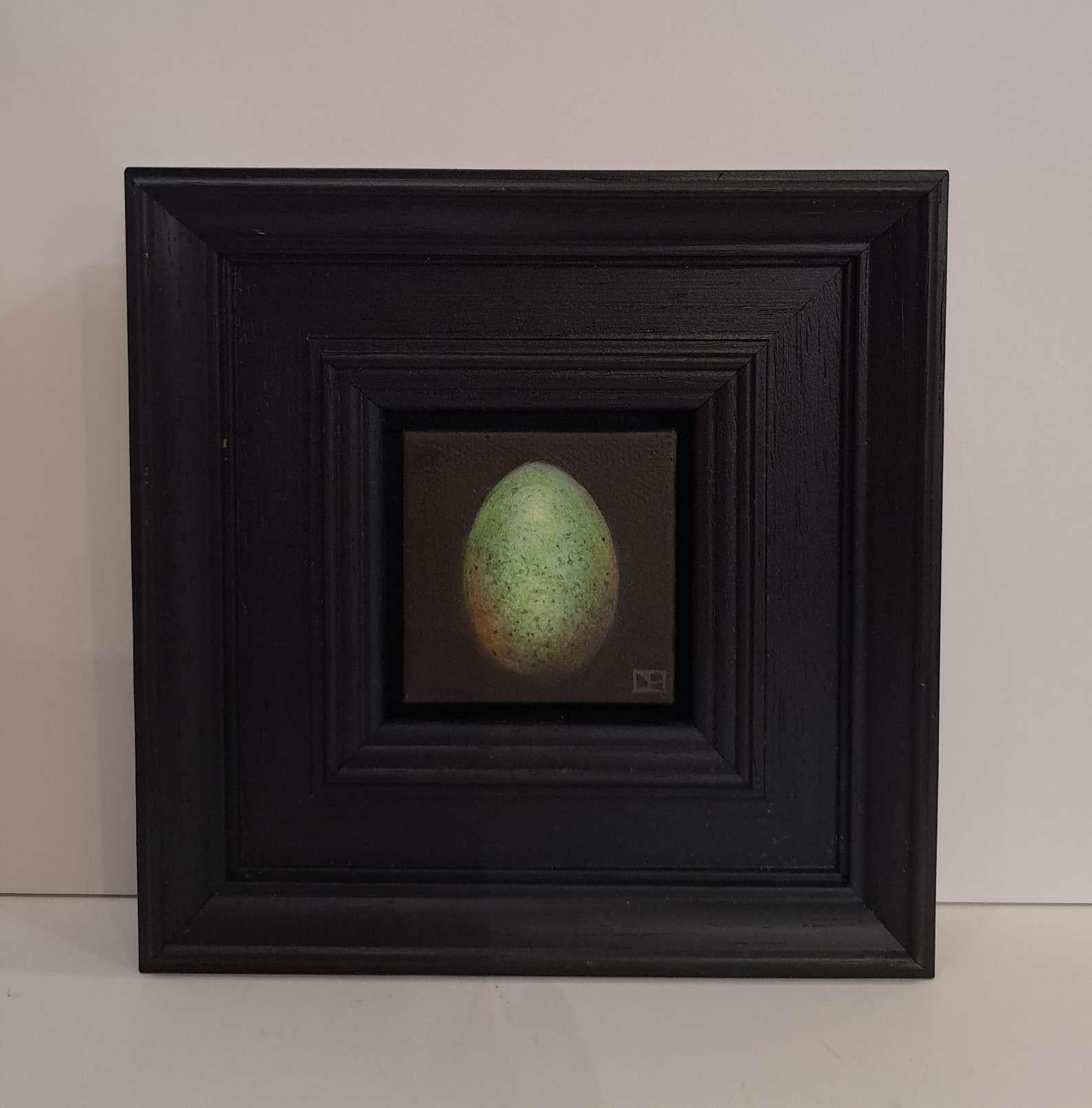 Uovo di merlo giallo verde tascabile, Pittura originale, Natura morta, Arte delle uova 3