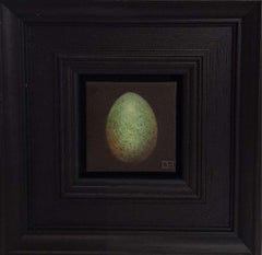 Uovo di merlo giallo verde tascabile, Pittura originale, Natura morta, Arte delle uova