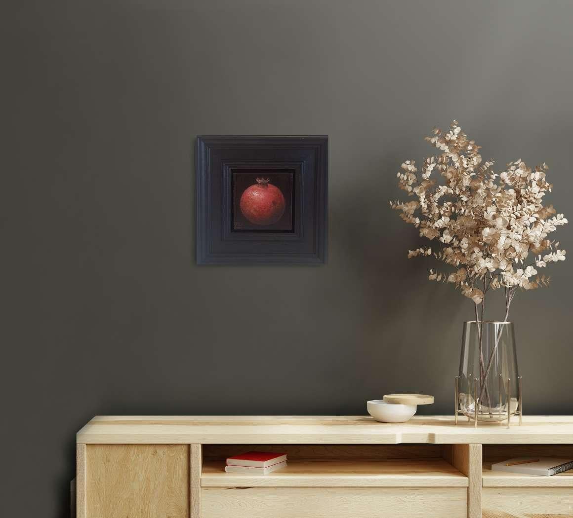 Pomegranate Deep Red Brown Pocket Painting 2c, original painting, still-life For Sale 1